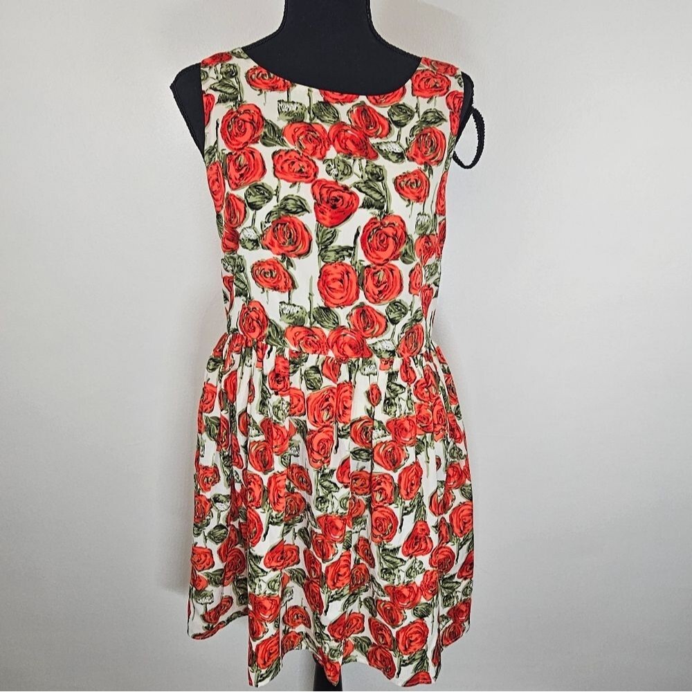 Sunday In Brooklyn Rose Floral Fit Flare Sleeveless Lined Mini Dress